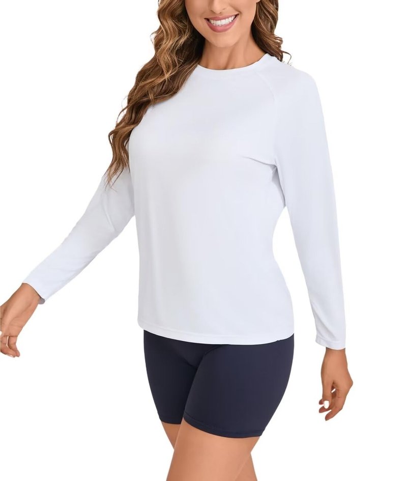 Women's Rash Guard UPF 50+ Quick Dry UV Protection Swim Shirt Long Sleeve SPF Sun Shirts for Women(White,M)