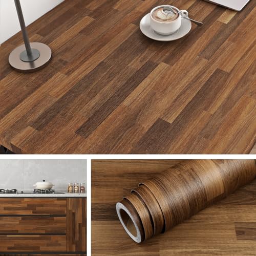 Livelynine Dark Butcher Block Contact Paper for Countertops Waterproof Wood Grain Wallpaper for Kitchen Countertop Laminate Sheets Self Adhesive Desk Vinyl Wrap Counter Top Covers for Table 15.8x78.8