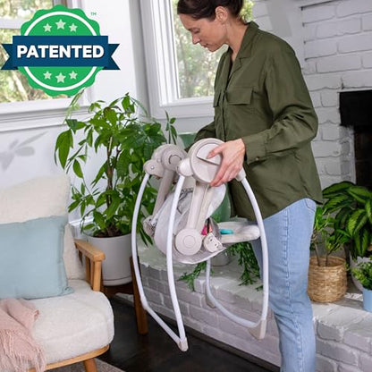 Ingenuity Soothe 'n Delight Compact Portable 6-Speed Plush Baby Swing with Music, Folds Easy, 0-9 Months 6-20 lbs (Cozy Kingdom)