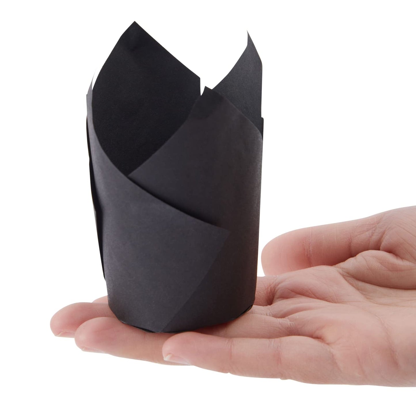 Juvale Cupcake Liners - 2 x 3.5 in, Black, 100 Pack - Tulip Cupcake Liners for Baking & Parties - Greaseproof Paper Wrappers