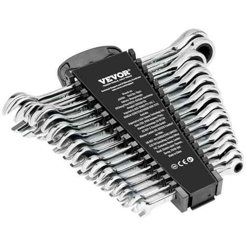 VEVOR Combination Wrench Set, 16-Piece Ratcheting Wrench Set with Organizer Rack, Cr-V Steel, Metric 8 mm to 24 mm, Ideal for General Household, Garage, Workshop, Auto Repairs, Emergency