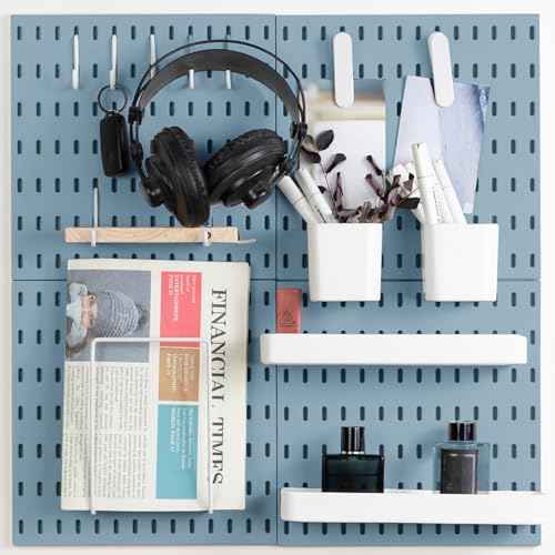 Pegboard Combination Kit, Wall Mounted Storage Set with 4 Pegboards & 14 Accessories Hanging, Blue Peg Boards Organizer for Walls Display, Crafts Organization, Kitchen Organizer, 22" x 22"