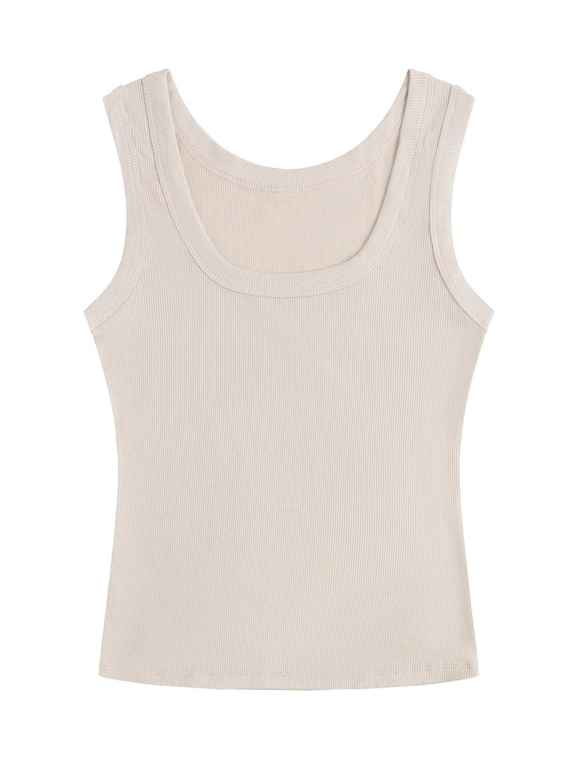 SVALIY Summer Womens Tank Tops 2025 Square Neck Fitted Sleeveless Shirts for Women Ribbed Basic Top Apricot