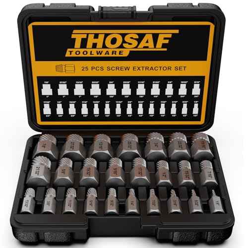 Screw Extractor Set, 25 Piece Easy Out Bolt Extractor Set, Multispline Screw and Hex Head, for Removing Broken Studs, Bolts, Screws, 1/8 Inch to 7/8 Inch in 1/32-Inch Increment, Tools Gifts for Men