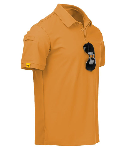 ZITY Mens Polo Shirt Short Sleeve Sports Tactical T-Shirt Athletic Golf Polos Daily Casual Stylish Collared Shirts for Men Light Orange Large
