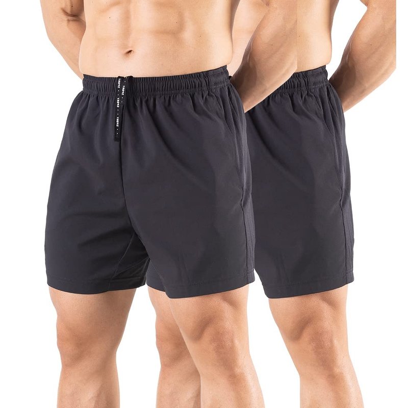 Gaglg Men's 5" Running Shorts 2 Pack Quick Dry Athletic Workout Gym Shorts with Zipper Pockets Black/Black,X-Large