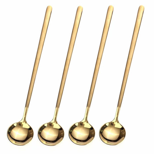 4 PCS 6.7 Inches Coffee/ Tea Spoons Long Handle, Gold, Ice Tea, Espresso Stainless Steel Long Spoons for Stirring