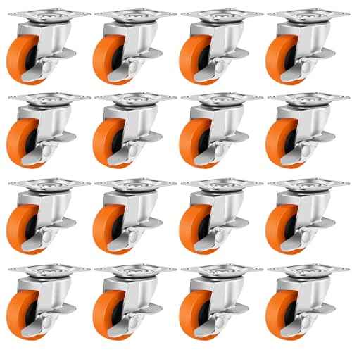 Caster Wheels, 3 Inch Casters Set of 16, Heavy Duty Casters with Brake, Locking Castors with Polyurethane Wheel£¬Plate Swivel Castor Wheels for Furniture Carts,Workbench Caster,Pack of 16