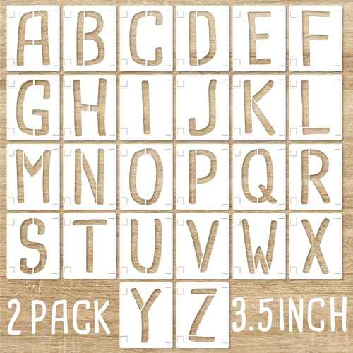 2 Pack 3.5 Inch Letter Stencils, Reusable Interlocking Templates ABC Alphabet Stencils Kit for Painting Inspirational Quotes Signs on Wood, Wall, Floor, Board, DIY Art Craft Projects