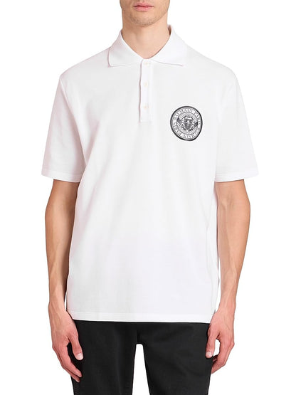 Balmain, Small Coin Cotton Polo Shirt, Medium, Blanc Noir