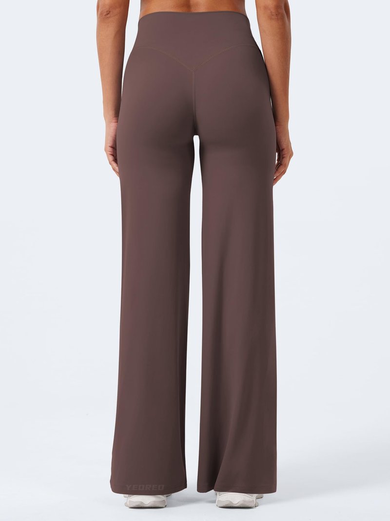 YEOREO Workout Leggings Womens No Front Seam Straight Leggings 31.5" High Waist Buttery Eddiy Gym Yoga Pants Plum Brown M