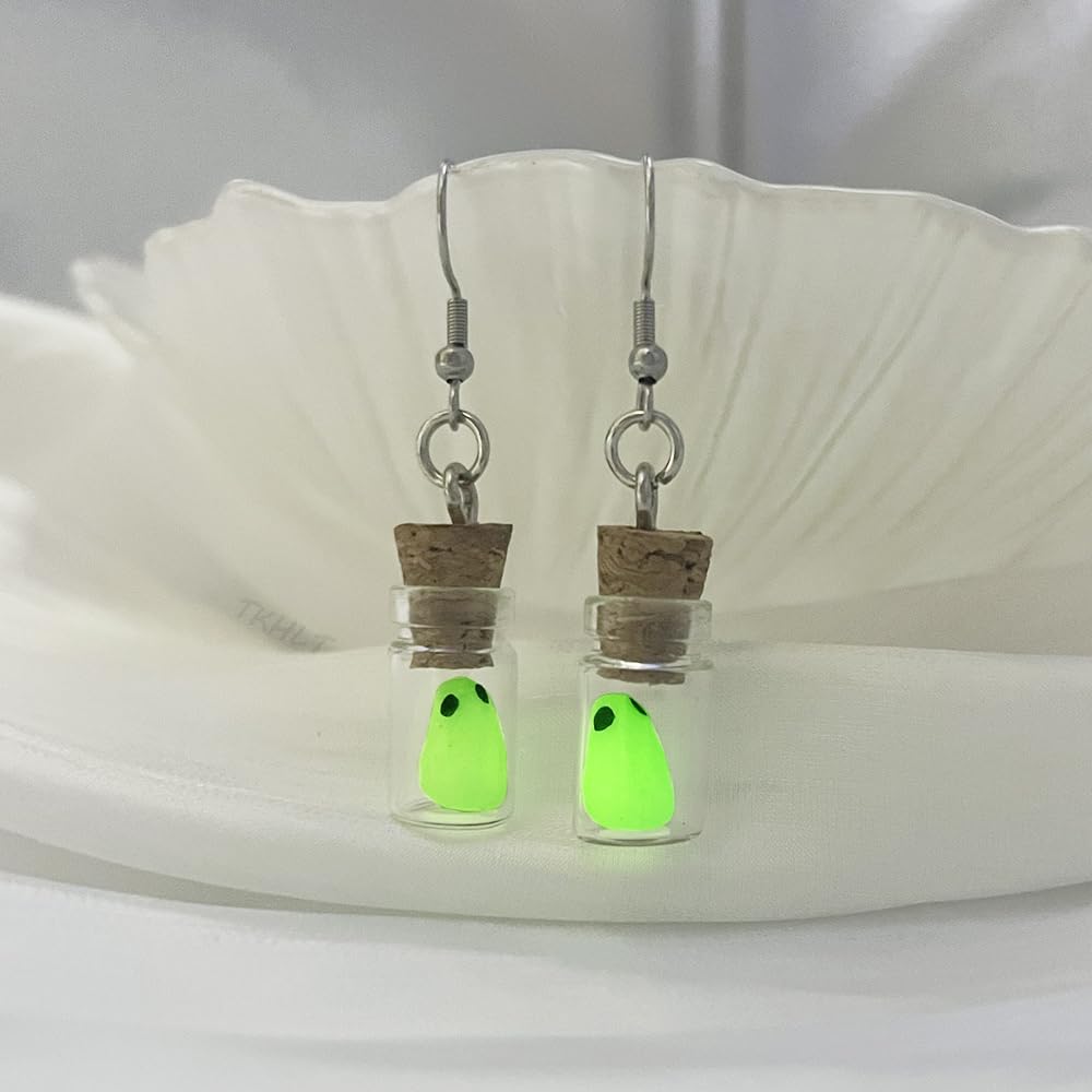 Ghost Earrings, Ghost In A Bottle Earring, The Adopt A Ghost Earring, Halloween Tiny Glow-In-The-Dark Spooky Charm Pendant Earrings Party Jewelry Gifts for Women