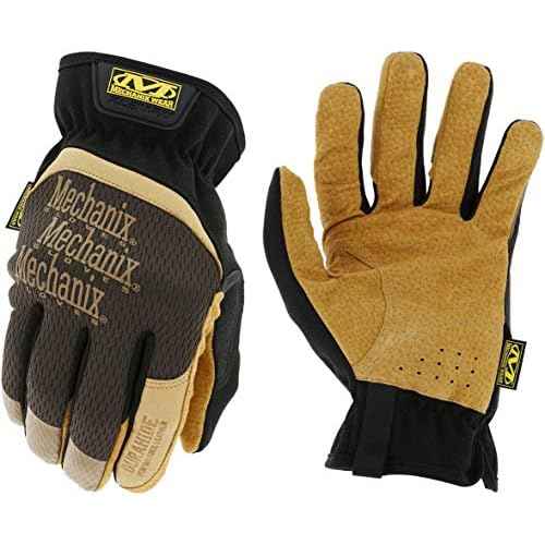 Mechanix Wear Fastfit Leather Gloves - Abrasion Resistant Gloves for Hand Safety - Breathable - Secure Fit - Two-Piece Palm - Machine Washable - Brown/Black - Large
