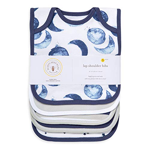 Burt's Bees Baby - Bibs, 5-Pack Lap-Shoulder Drool Cloths, 100% Organic Cotton with Absorbent Terry Towel Backing (Hello Moon!)