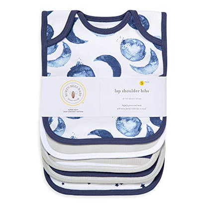 Burt's Bees Baby - Bibs, 5-Pack Lap-Shoulder Drool Cloths, 100% Organic Cotton with Absorbent Terry Towel Backing (Hello Moon!)