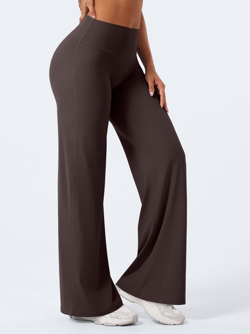 YEOREO Workout Leggings Womens No Front Seam Straight Leggings 31.5" High Waist Buttery Eddiy Gym Yoga Pants Dark Brown L
