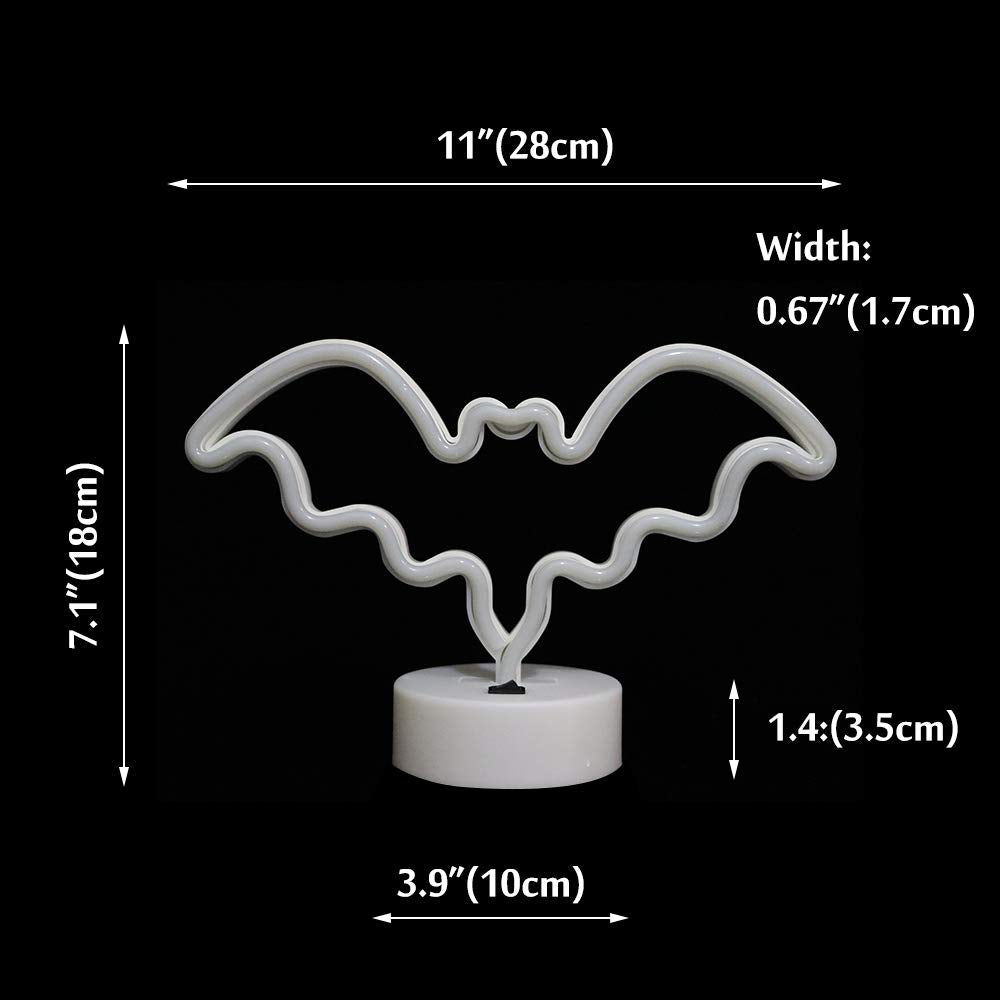 Vicila LED Neon Bat Lights Halloween Decorations, Bat Shape Neon Signs Night Lights Battery Operated Desk Table Lamp Gothic Decor for Bedroom, Bar, Wall-Bat with Holder Base(Red)