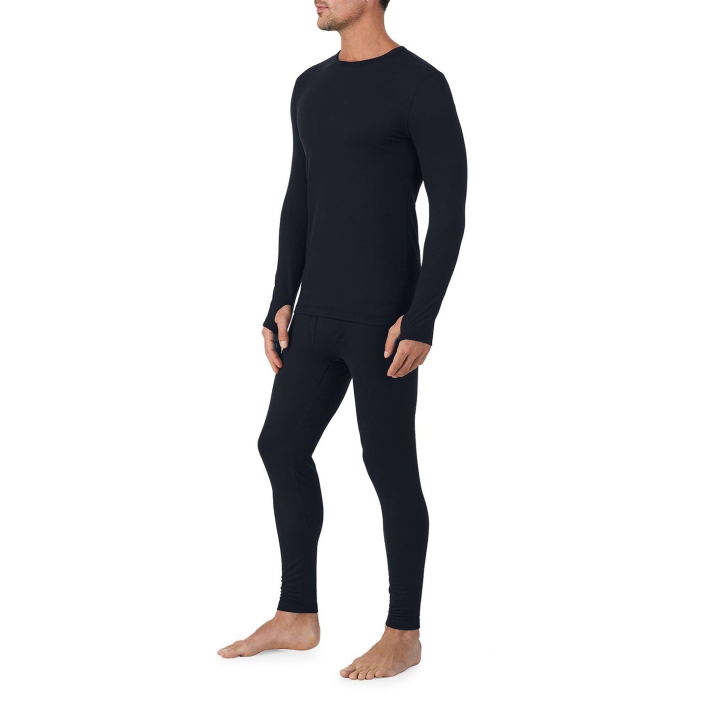 Cuddl Duds Mens Heavyweight Fleece Lined 2 Piece Thermal Underwear Set – Long Sleeve Shirt & Leggings Base Layer for Cold Weather – Winter Clothing Long Johns Lounge Sets for Men, Black, XL