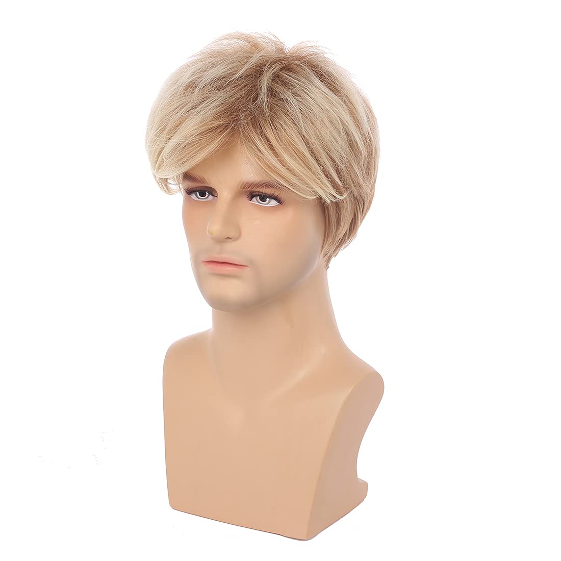 Baruisi Mens Wig Short Blonde Synthetic Hair Wig Halloween Costume Cosplay Wigs with Wig Cap