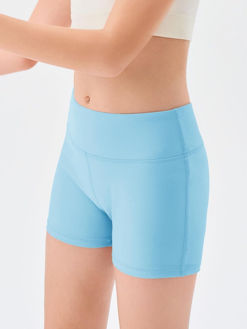 Haloumoning Girls Athletic Shorts Kids High Waisted Yoga Dance Biker Shorts Comfy Gymnastics Shorts 5-14Y Sky Blue