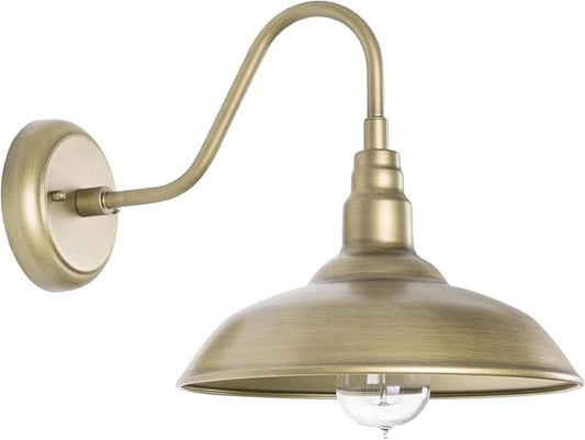 10 Inch Gooseneck Barn Light for Farmhouse, Brass Exterior Barn Style Light Fixture with Wall Mount, Outside Goose Neck Wall Sconce for Front Door Porch Patio Garage
