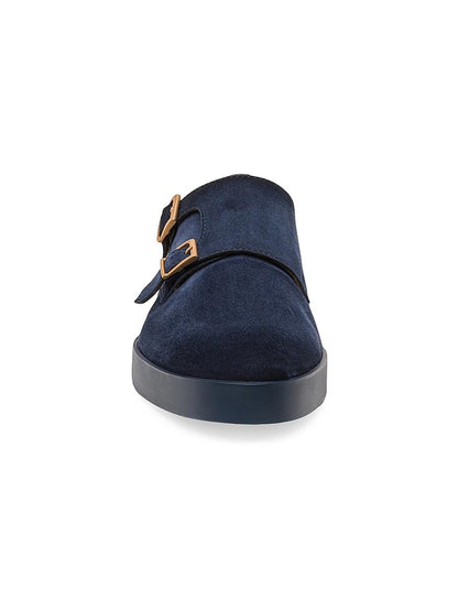 Santoni, Atlantis Suede Double Monk Strap Shoes, 10 D, Blue