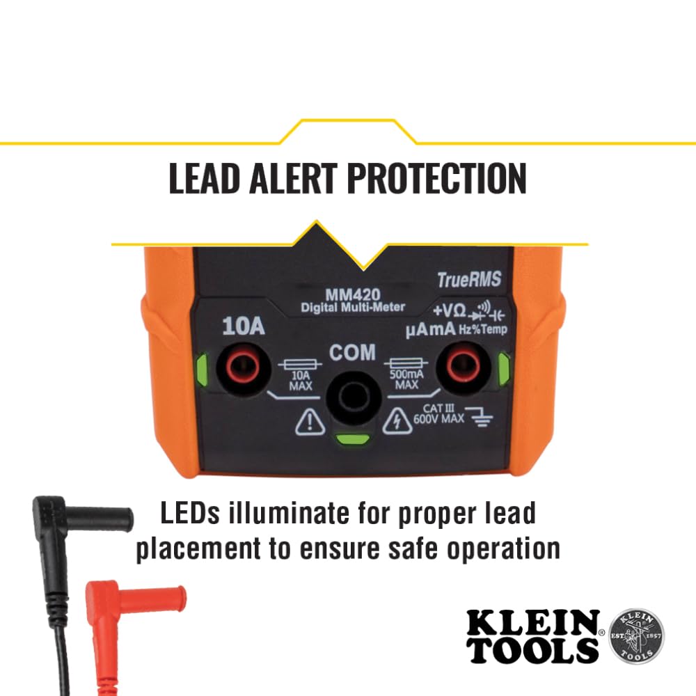 Klein Tools MM420 Digital Multimeter, Auto-Ranging TRMS Multimeter, 600V AC/DC Voltage, 10A AC/DC Current, 50 MOhms Resistance