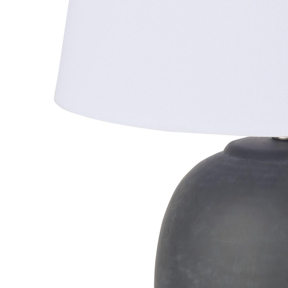 Nourison Home 23" Black Vintage Distressed Ceramic Pot Table Lamp for Bedroom, Living Room, End Table, with White Tapered Drum Shade
