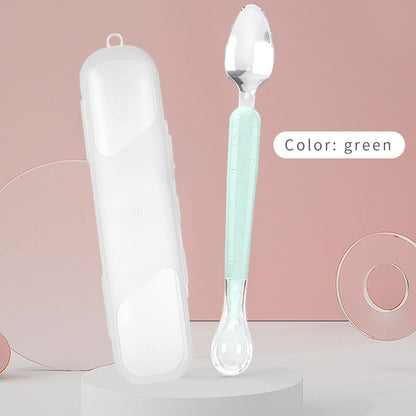 Double Head Baby Silicone Food Spoon (Green) - Fruit Scraping Mud Spoon, Feeding and Training Utensil for Infants, Baby Led Weaning Supplies