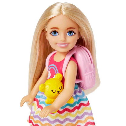 Barbie Chelsea Doll & 6 Accessories, Travel Set with Puppy, Pet Carrier & Backpack that Opens & Closes, Blonde Small Doll