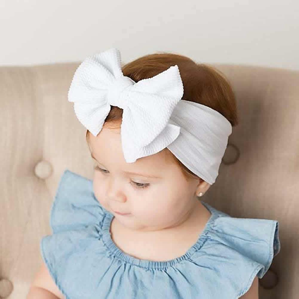 Cinaci 12 Pack Solid Stretchy Nylon Headbands with Big Bow Hair Accessories Wide Headwraps for Baby Girls Infants Toddlers Kids