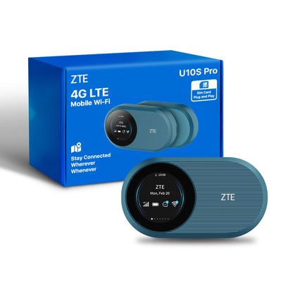 ZTE U10S Pro Blue, 4G+LTE Mobile Wi-Fi 6, unlocked low-cost portable travel WiFi, connects 32 Devices, 3000mAh 10hr Battery life, roams on all world networks, no configuration required