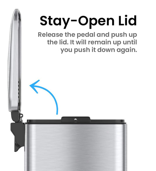 iTouchless SoftStep 1.3 Gallon Slim Bathroom Step Trash Can with Odor Filter & Removable Inner Bucket, Stainless Steel, 5 Liter Garbage Bin for Bathroom, Bedroom, Business, Home Office Cubicle