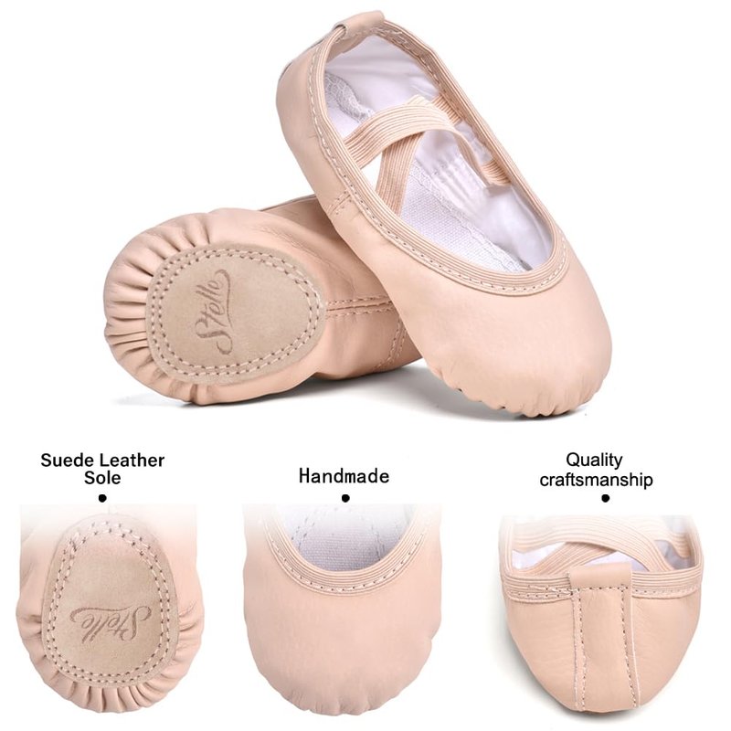 Stelle Ballet Shoes for Girls Toddler Ballet Slippers Soft Leather Boys Dance Shoes for Toddler/Little Kid/Big Kid(Ballet Pink, 5MB)