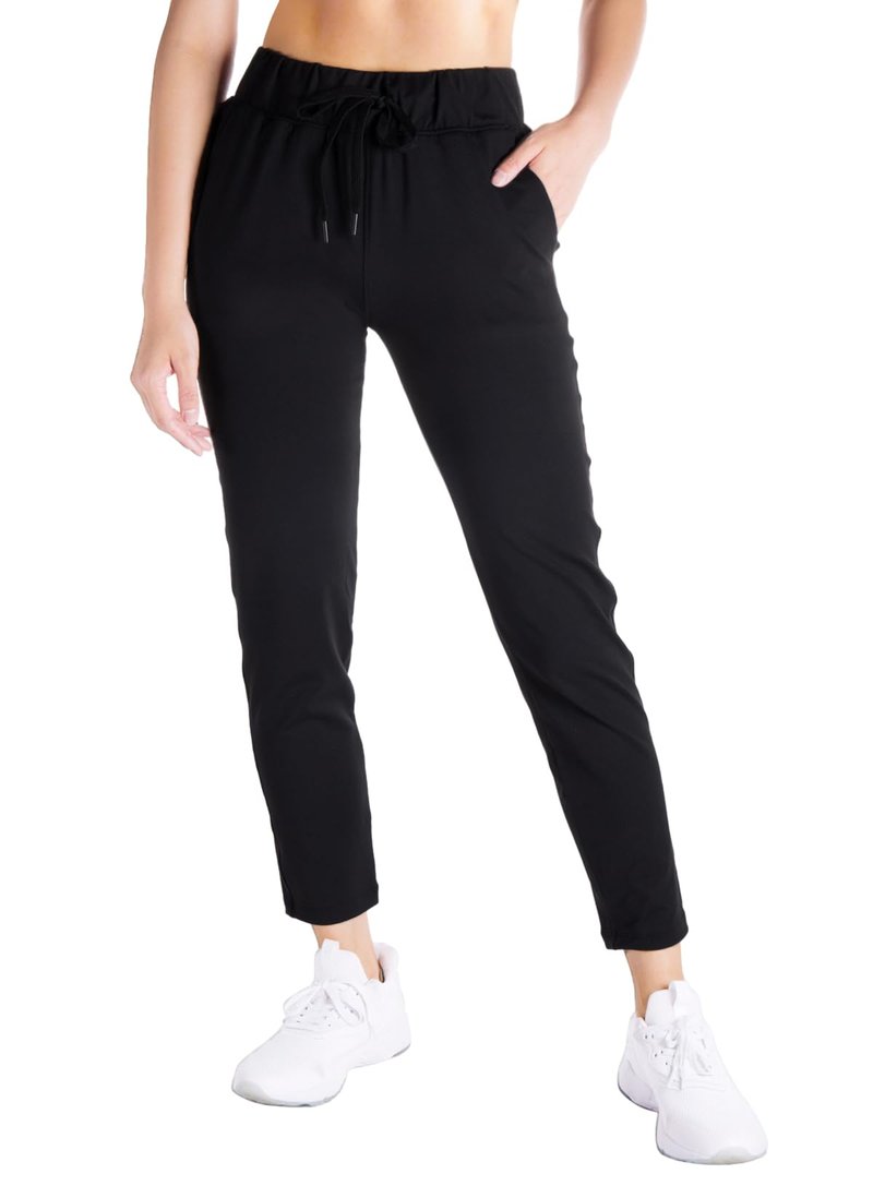 Yogipace Petite Women's 7/8 On The Go Ankle Pants with Pockets, Stretch Travel Pants, Yoga Casual Lounge Wear,Black,24",Size XXL