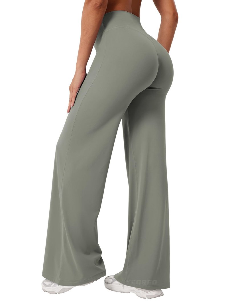 YEOREO Workout Leggings Womens No Front Seam Straight Leggings 31.5" High Waist Buttery Eddiy Gym Yoga Pants Gray Green XXL