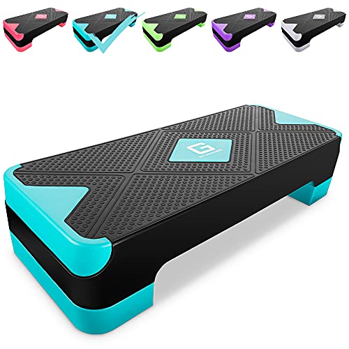 GYMMAGE Adjustable Workout Aerobic Stepper, Aerobic Exercise Step Platform with 2 Risers, Exercise Step Deck for Fitness, 26.5" Trainer Stepper with Non-Slip Surface Home Gym & Extra Risers Options