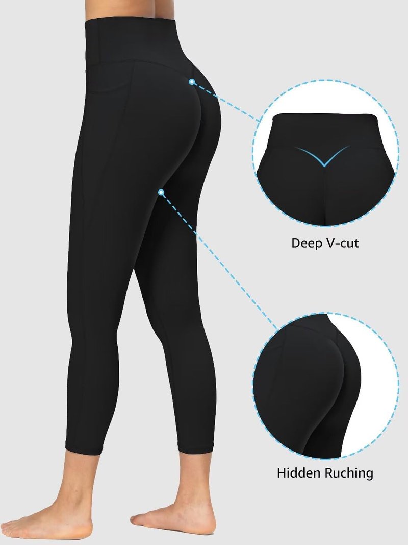 Sunzel Invisible Butt Scrunch Workout Leggings with Pockets for Women, No Front Seam Booty Gym Yoga Pants with Tummy Control 28" Forest Green Large