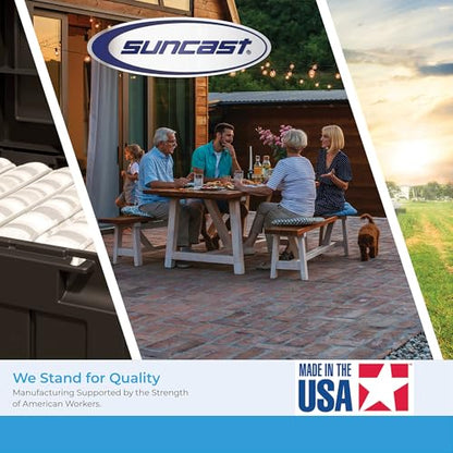Suncast 31 Gallon Outdoor Backyard Garden Patio Seat Storage and Bench Chair with Arm Rest, Java
