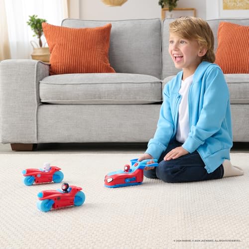 Jazwares Marvel Spidey and His Amazing Friends Spidey Team Split Racer - 8.5-Inch Three-in-One Vehicle with Web Darts, Sound Effects, and Phrases