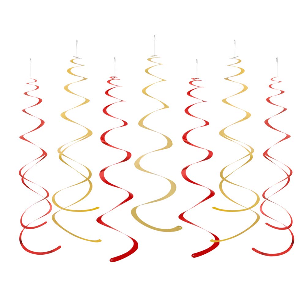 MOWO Gold and Red Foil Swirl Hanging Decoration for Birthday Graduation Wedding New Year Halloween Party Supplies,Pack of 20