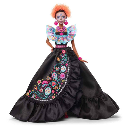 Barbie Signature Doll, 2024 Día De Muertos Collectible in Black Dress with Blue Ruffle Top, Embroidered Print, and Colorful Accessories