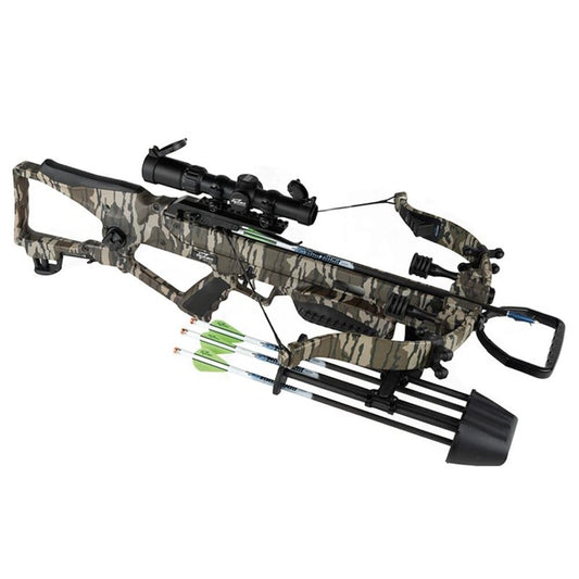 EXCALIBUR REV X Accurate Lightweight Quiet CeaseFire Archery Hunting Crossbow - Scope, Scope Rings, 4 Proflight Arrows with 100Gr Field Points, Rebolts Quiver Included, Bottomland