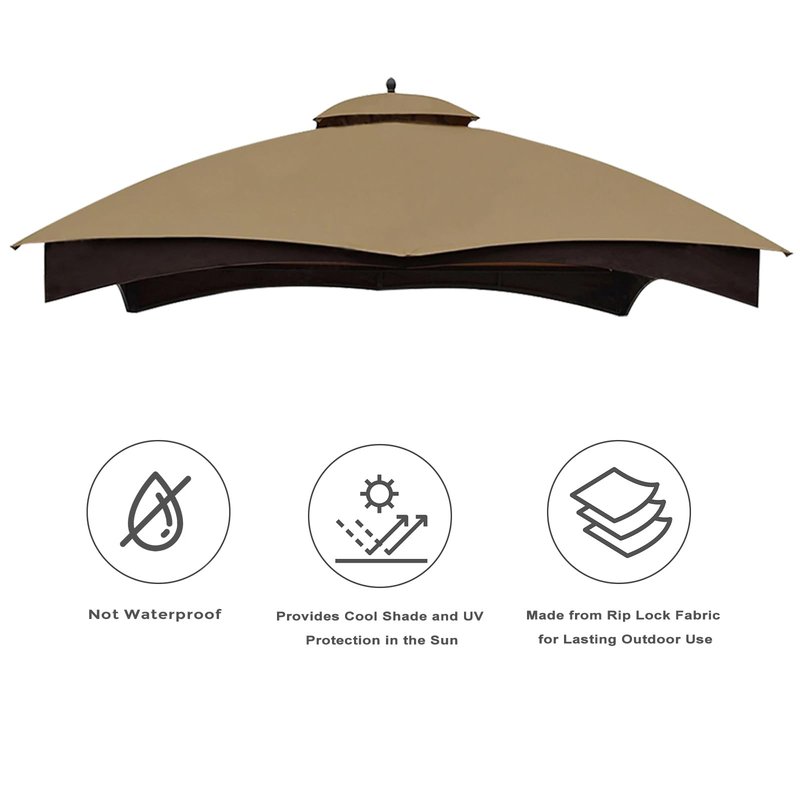 Eurmax USA High Performance Replacement Canopy Top for Lowe's Allen Roth Heavy Duty Gazebo Roof Gazebo Top with Air Vent 10X12 Cover #GF-12S004B-1, Replacement Top Only (Khaki)