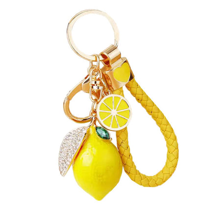 Ergugos Cute Lemon Keychain Little Lemon Crystal Rhinestone Key Chain Fruit Keyring For Purse Bag Backpack Car Jewelry Gift For Women Men (Yellow)