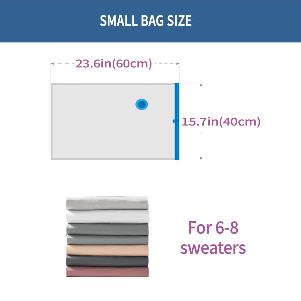 7 Pack Small Space Saver Vacuum Storage Bags for Clothing Travel, Vacuum Seal Compression Bags for Clothes, Packing, Luggage, Blankets, Comforters and Pillows, Hand Pump Included