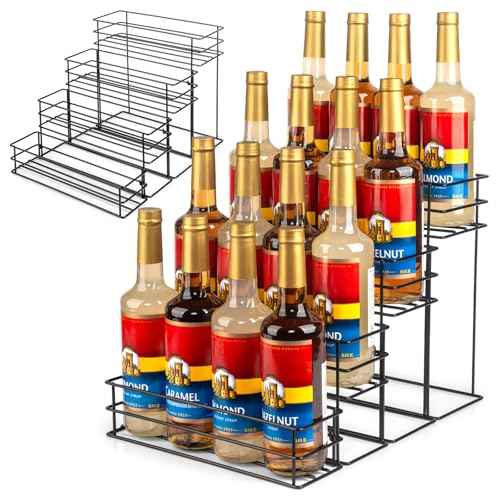16 Bottle Capacity Coffee Syrup Organizer 4 Tier Coffee Syrup Stand Shelf for Coffee Bar Accessories for Coffee Bar Kitchen Small Wine Rack for Bar Family Storage for Syrup Wine Dressing