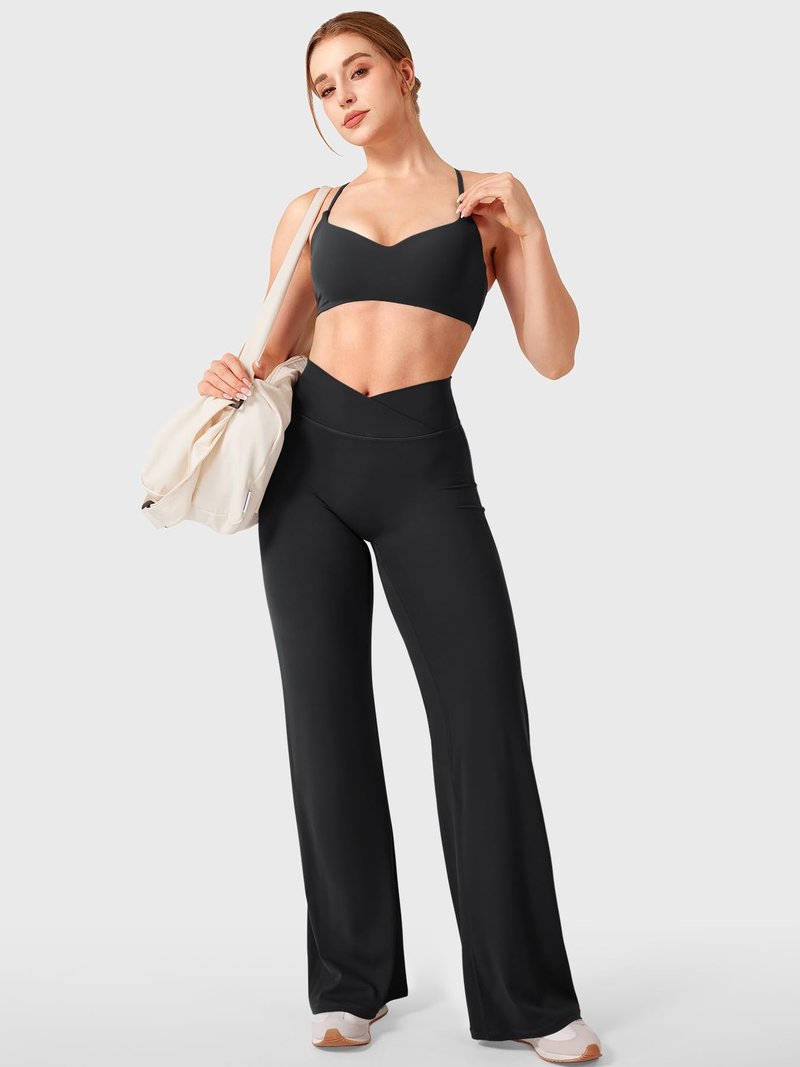 YEOREO Ease Straight Leg Leggings for Women No Front Seam Workout Leggings 31.5" Crossover High Waist Soft Yoga Pants Black L