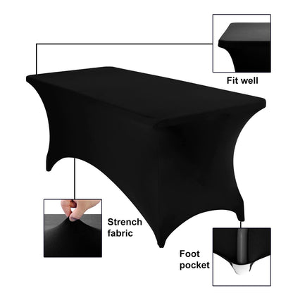 eccwai Spandex 6ft Waterproof Table Cover for Party,Wedding, Banquet, and Events(Black)