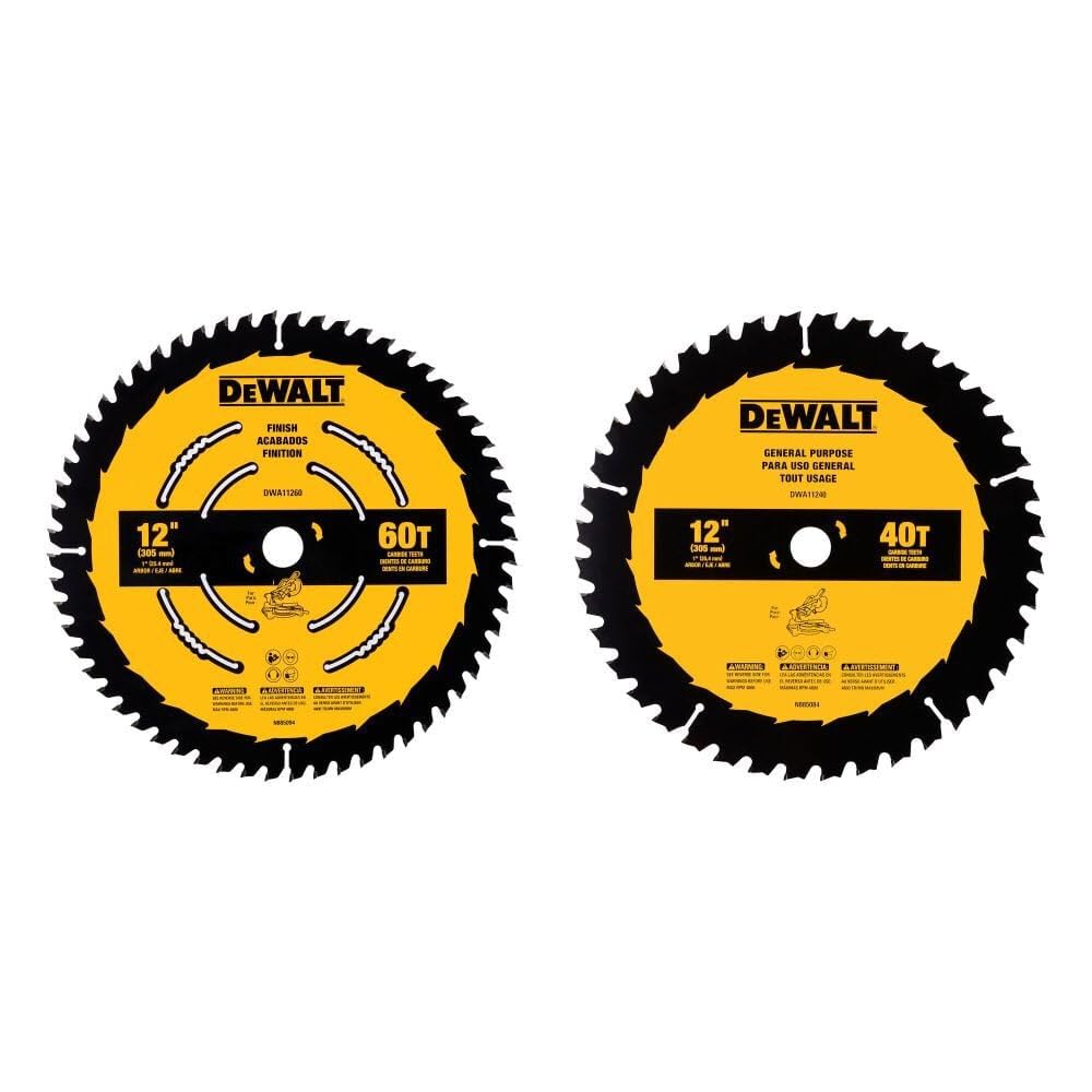 DEWALT Miter Saw Blade Combo Pack, 12” Blades, 40 Tooth & 60 Tooth, Fine Finish, Ultra Sharp Carbide (DWA112CMB)